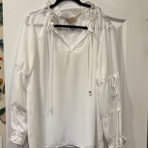 Michael Kors White Blouse with Tie Neck and Sleeves